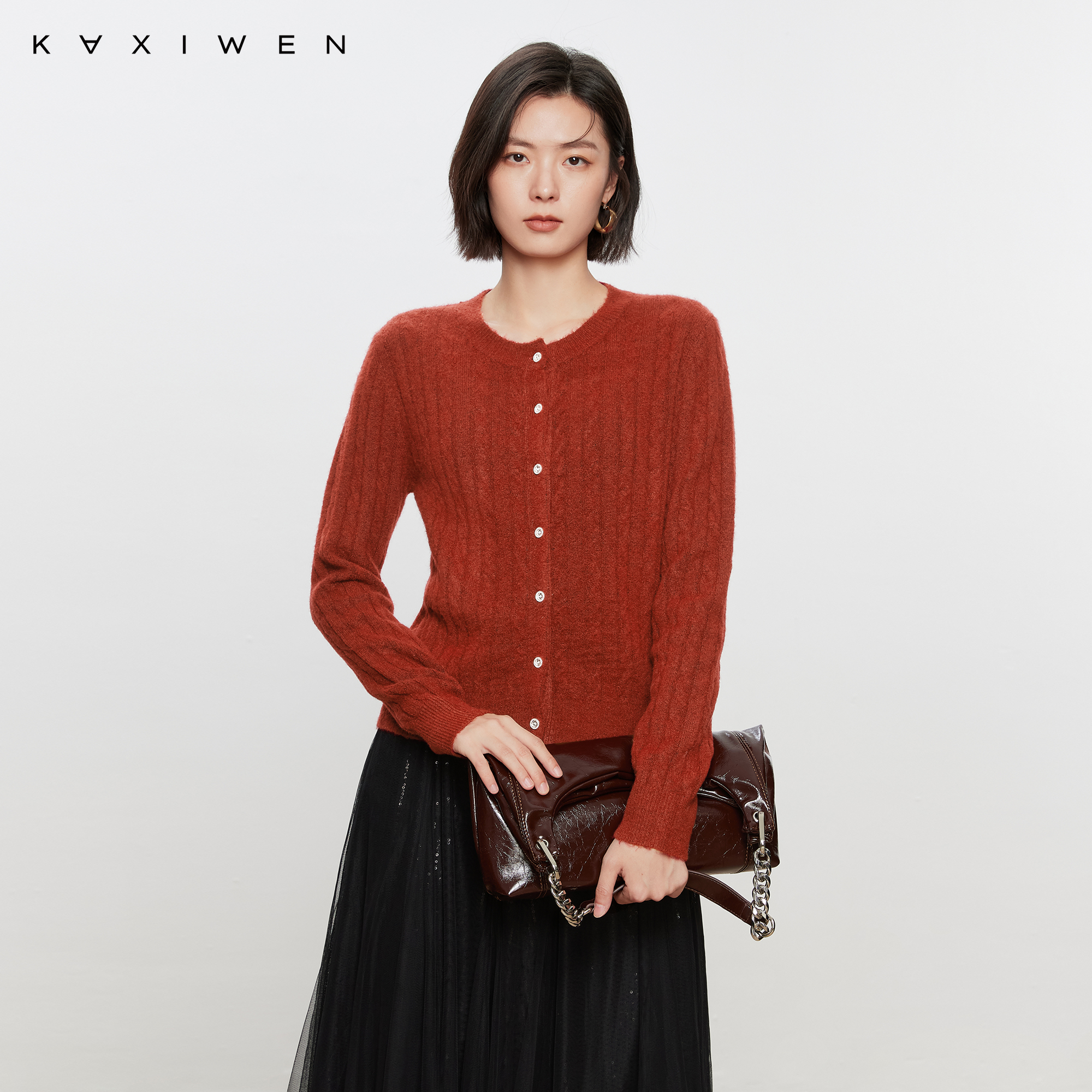 【NOJI&KXW】针织衫圆领麻花女士坑条上衣保暖修身D09AZN9528