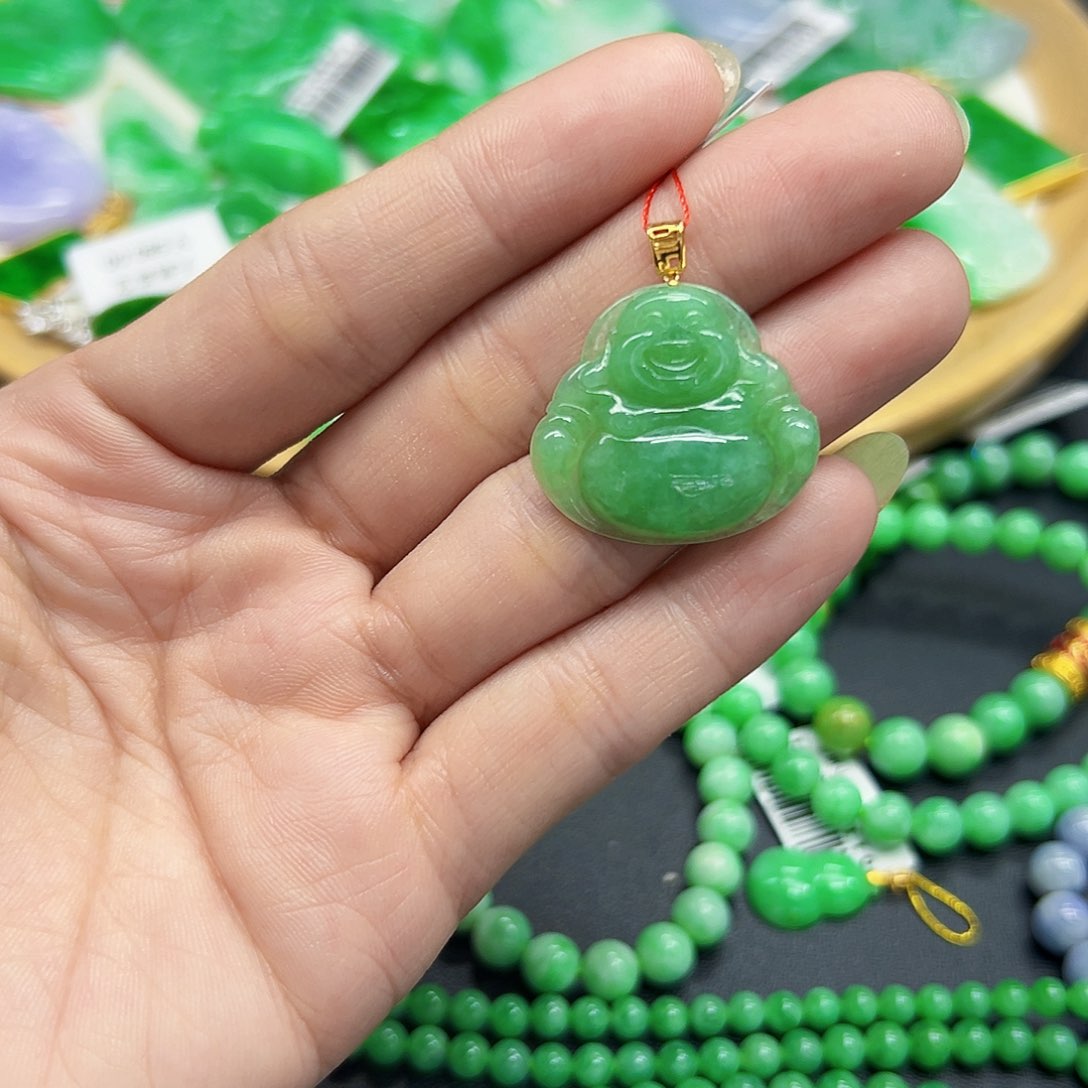 翡翠颈饰18K金镶嵌天然缅料A货一件