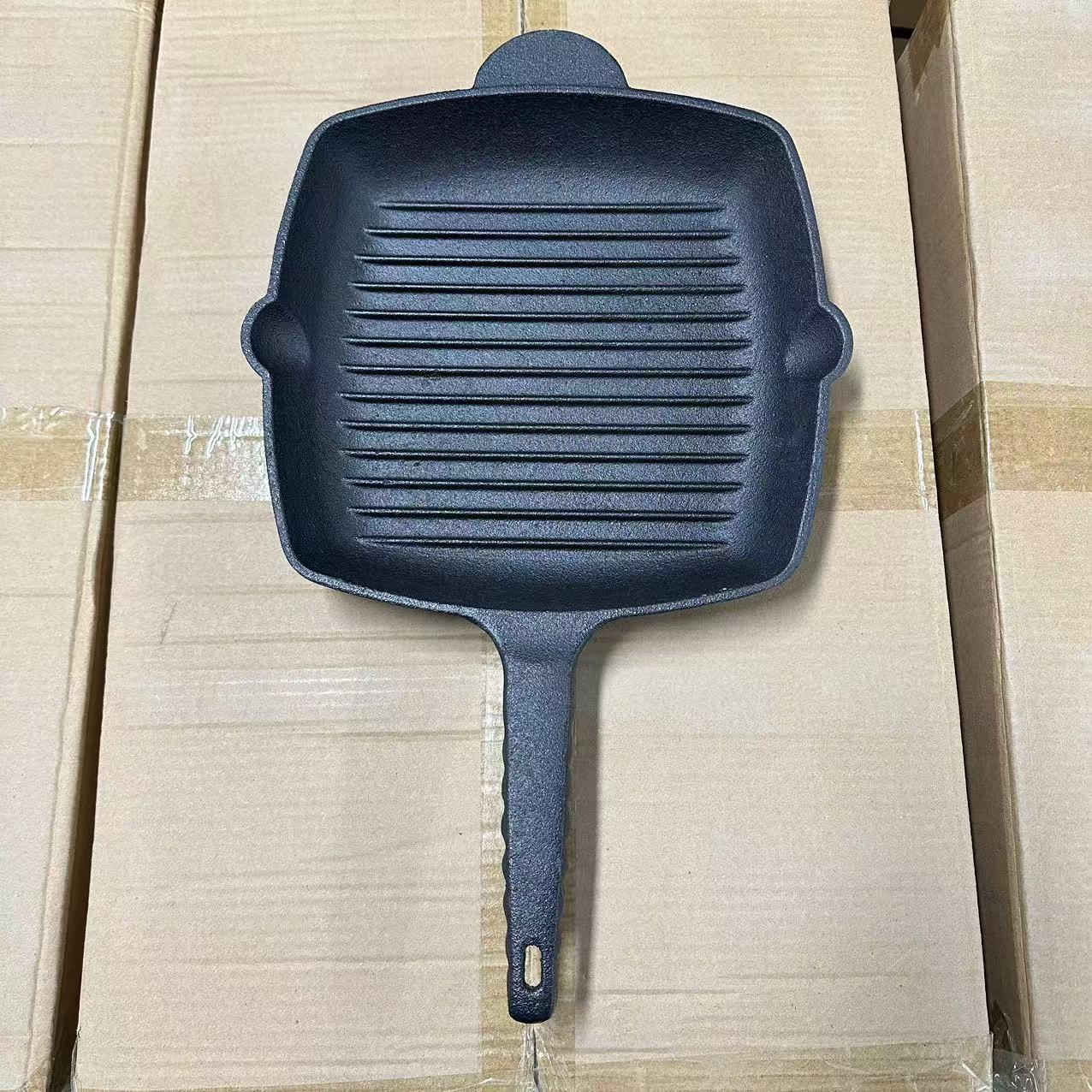 黑色铸铁26cm加厚加重方形牛排煎锅