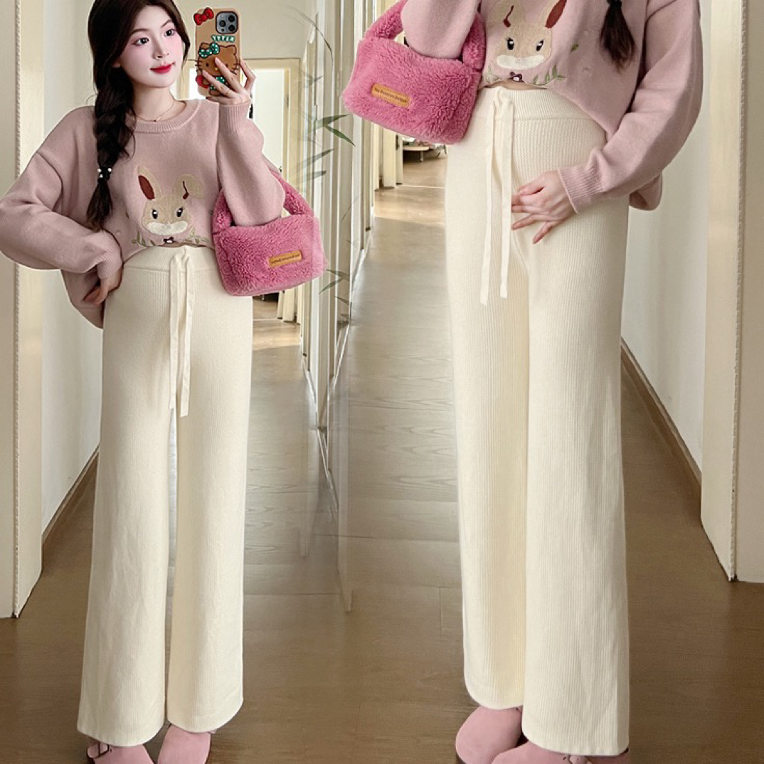 孕妇秋冬高腰加绒针织阔腿裤显瘦百搭舒适洋气孕妇裤6068