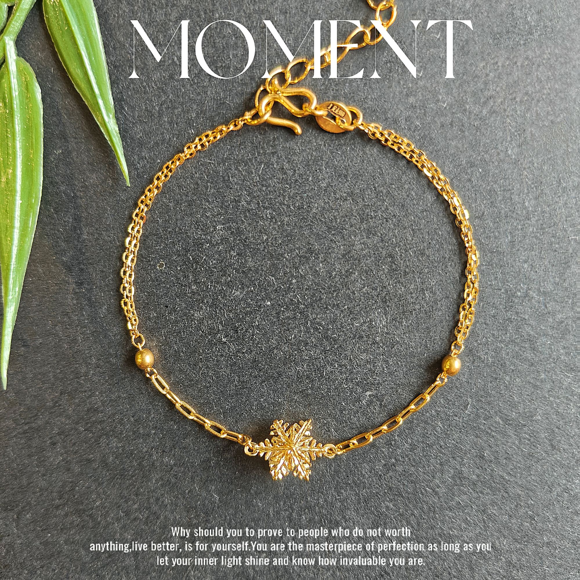 金斗芸足金初雪立体拉丝雪花手链  小众轻奢百搭时尚足金999手链