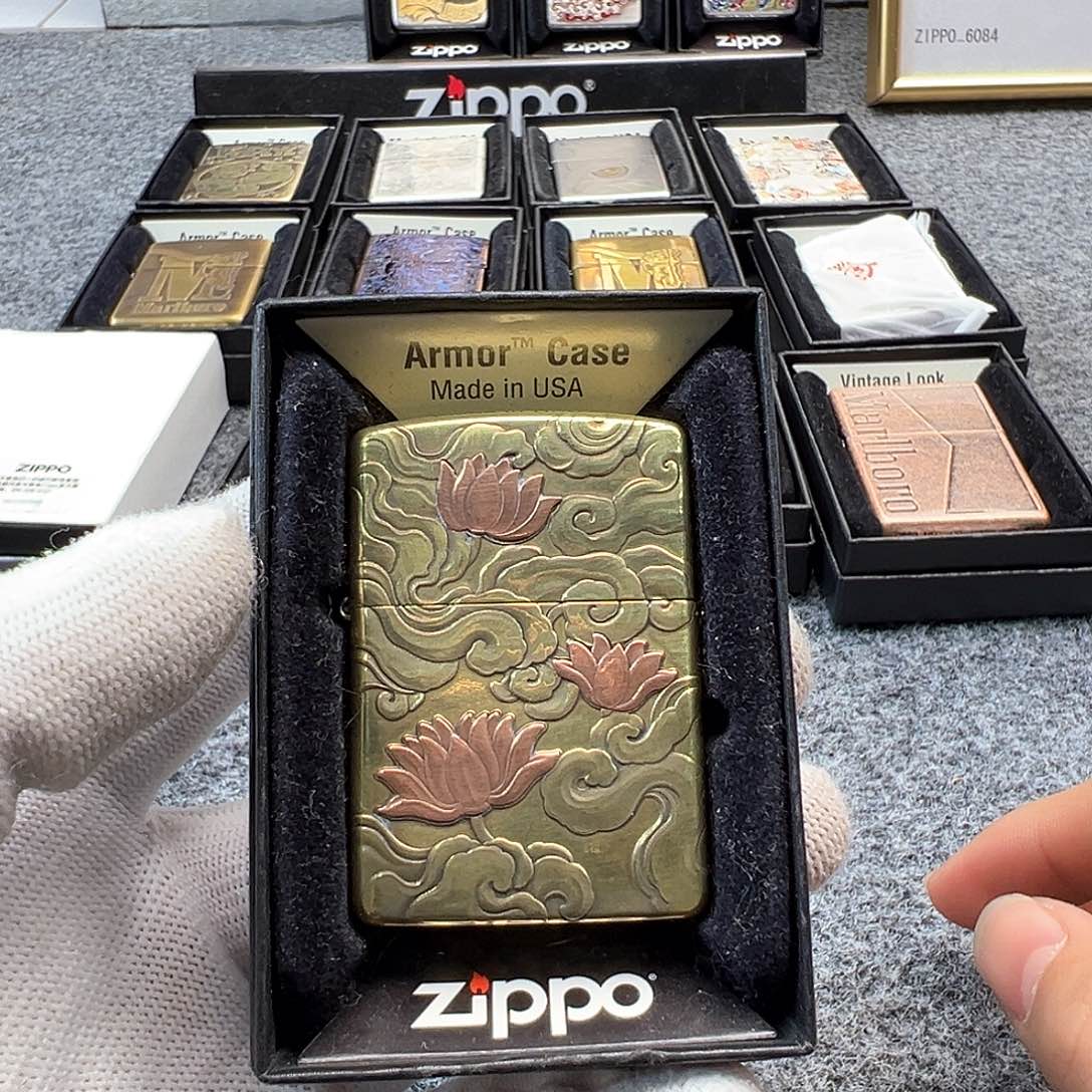 纹版步步生莲六字真言黄铜盔甲zippo