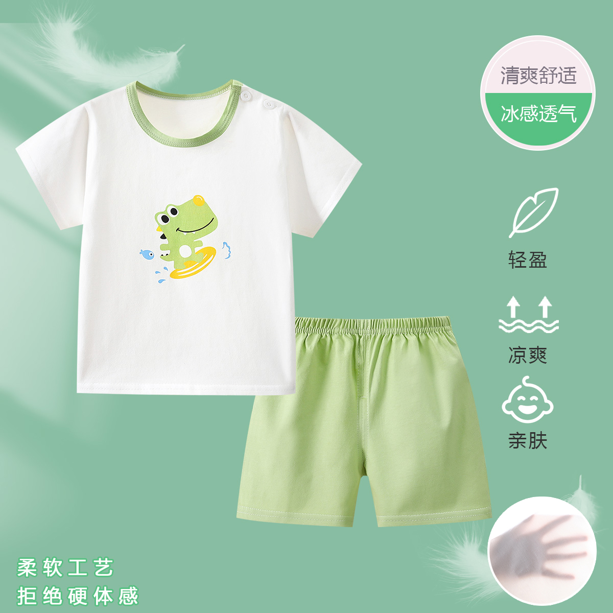 宝宝短袖套装夏季薄款卡通新生儿纯棉儿童夏季短裤婴儿衣服春夏装