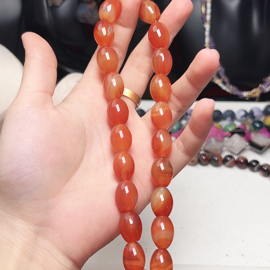 玛瑙/玉髓未镶嵌珠宝半成品c216 12m 马奶枣珠一条