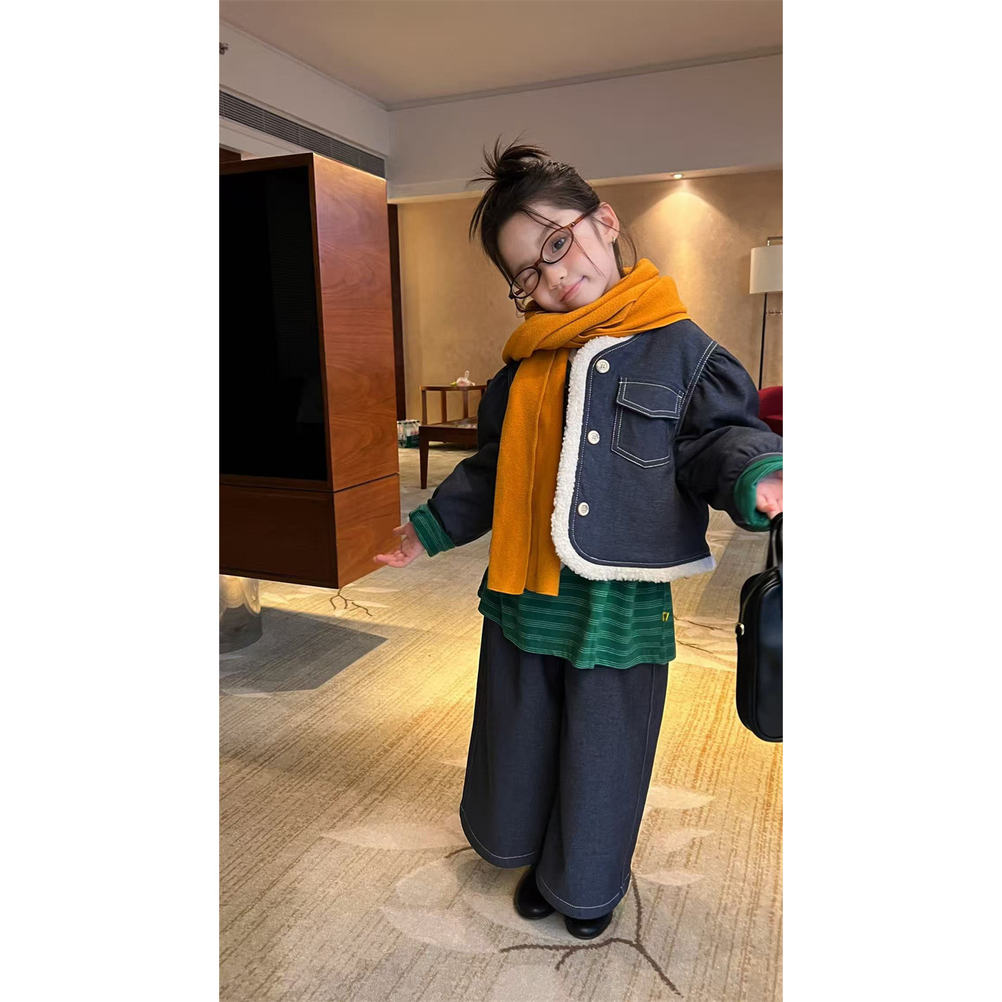 HJ·25冬~牛仔拼毛两件套755233（童装汉服）