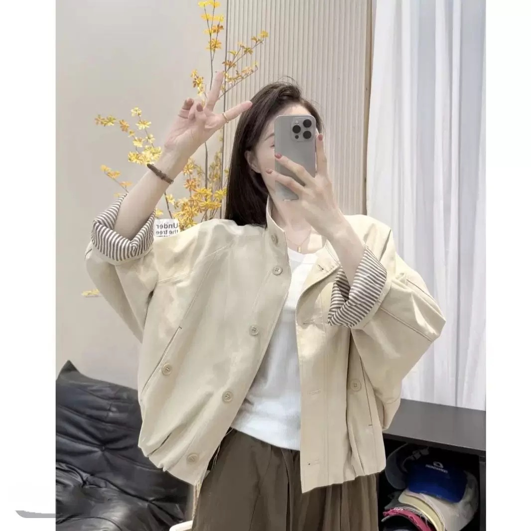 【静jing 】高级韩系立领工装外套女秋季休闲流行爆款夹克上衣2575