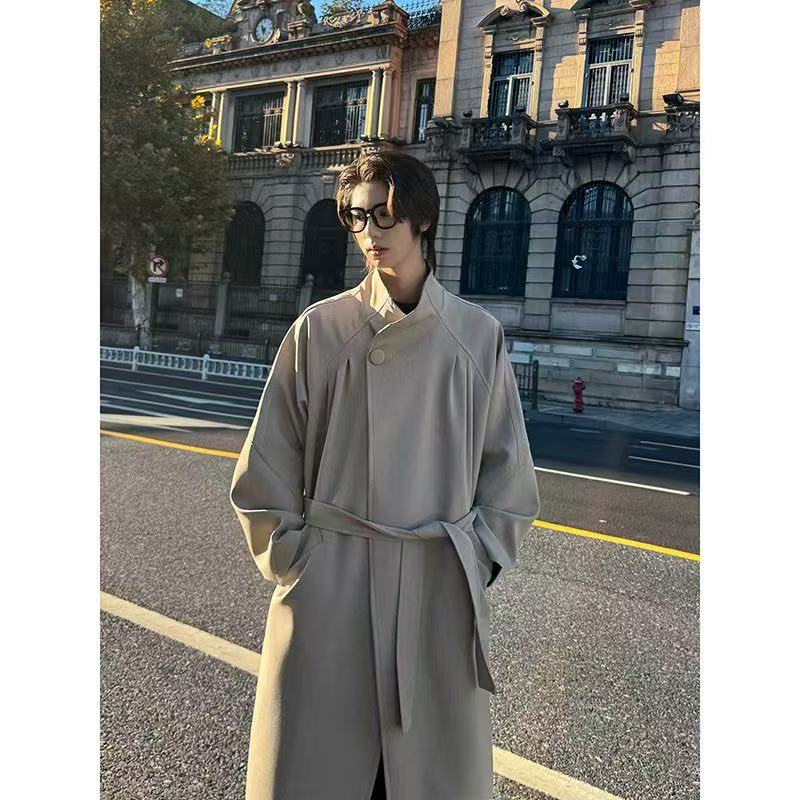 春季长袖长款立领拼接休闲风风衣大衣休闲