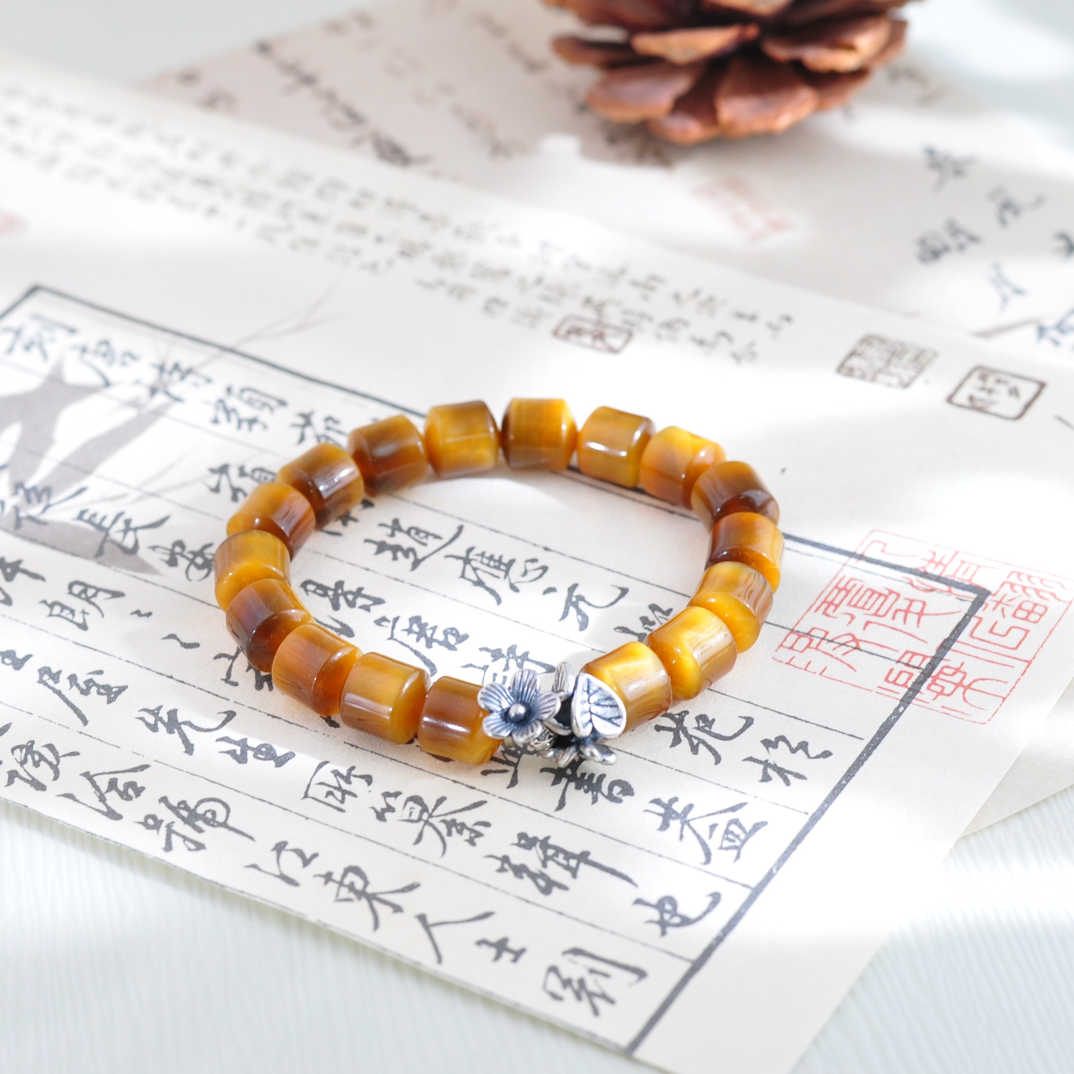 手链 金虎花朵桶珠手串A4580005