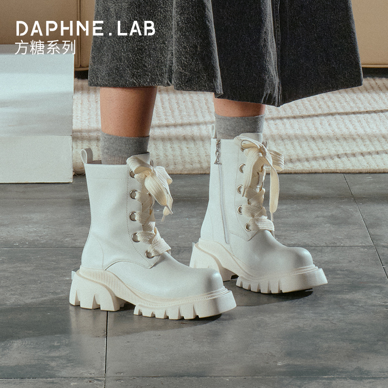 DAPHNE LAB达芙妮方糖粗系带马丁靴2024新款百搭俏皮显瘦厚底短靴