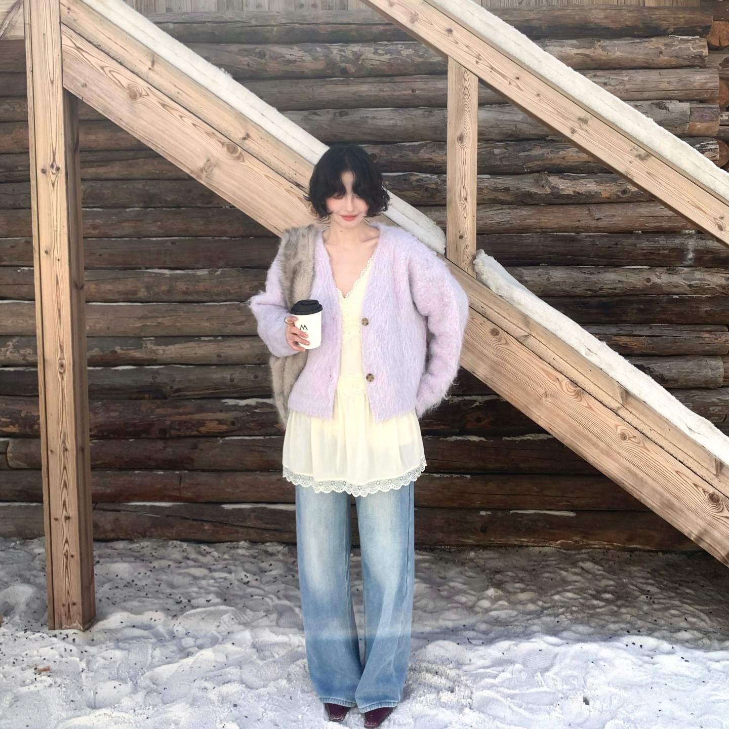 酒午12/26 20点 95折冬季复古阔腿加绒直筒牛仔裤拖地裤KLF4511