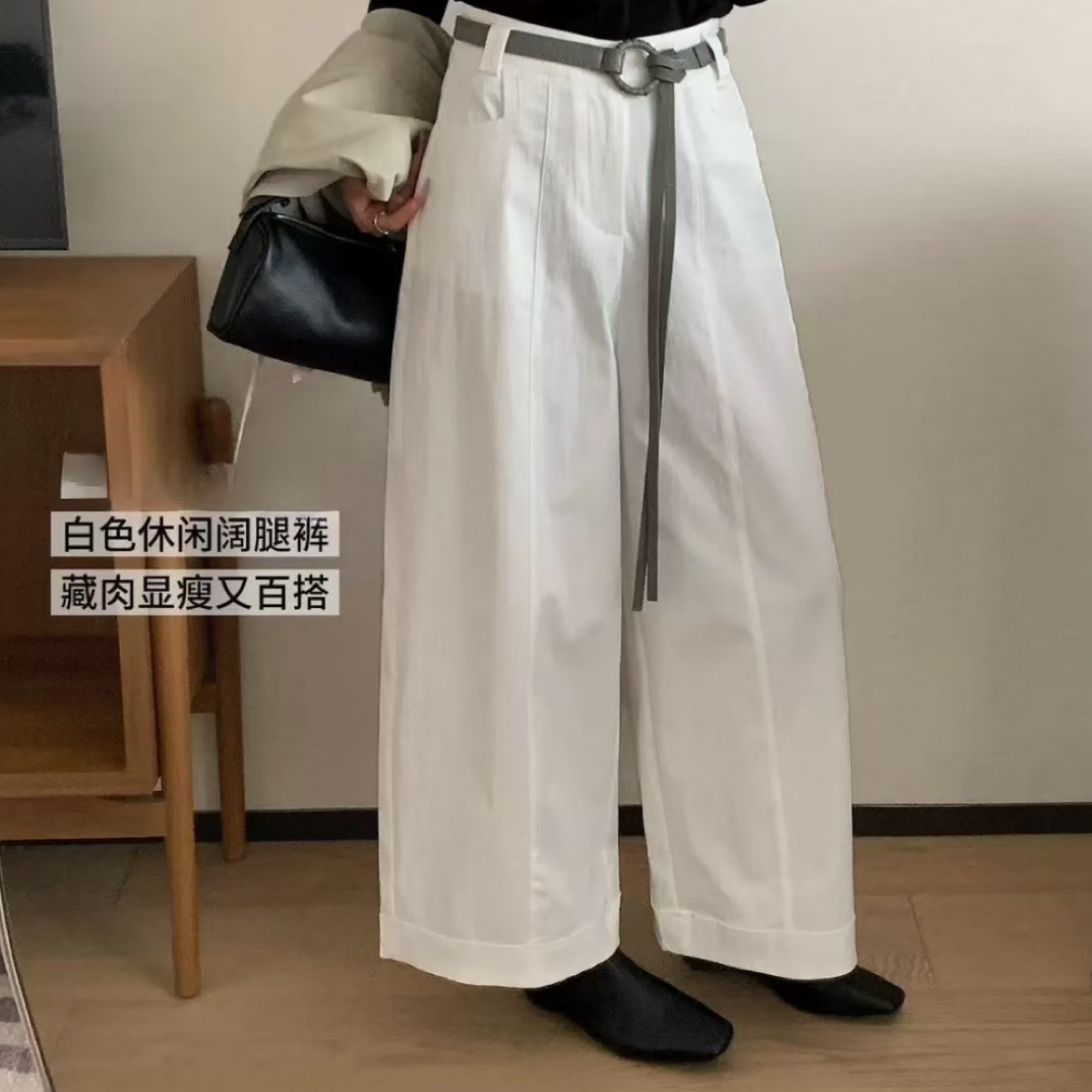 秋季百搭时尚纯色太金棉直筒休闲裤显瘦舒适宽松垂感藏肉