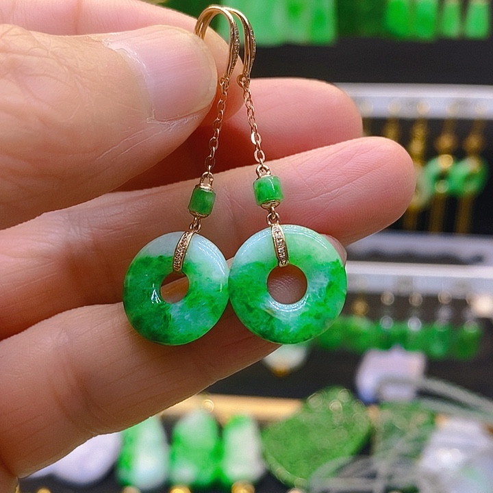 翡翠18K金镶嵌耳饰耳坠