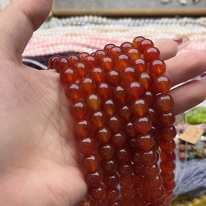 玛瑙/玉髓珠宝半成品未镶嵌一条10mm左右福利红玛瑙