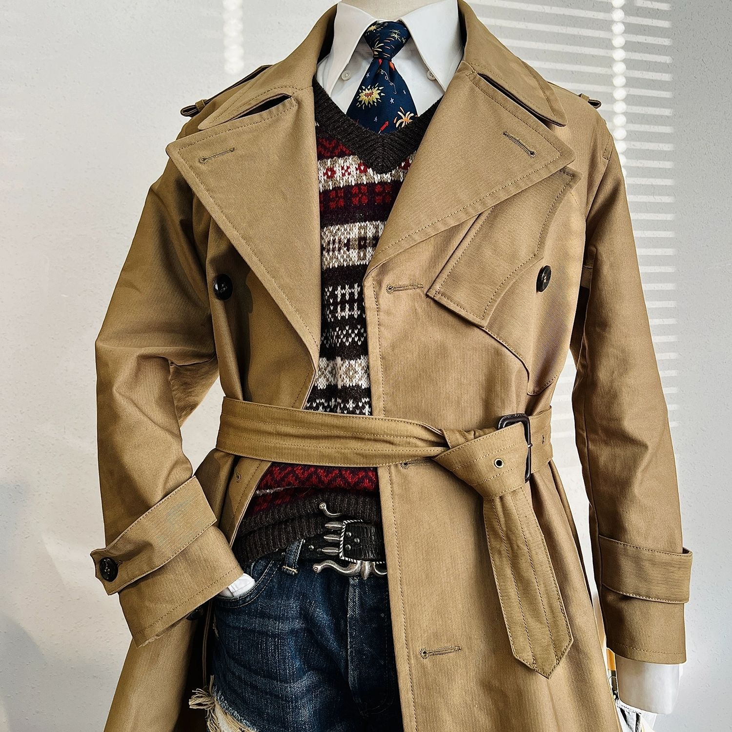 防撕裂丛林布英式骑兵战壕大衣中长款收腰风衣外套复古经典