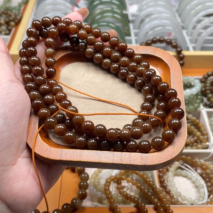 和田玉珠串8mm未镶嵌花*