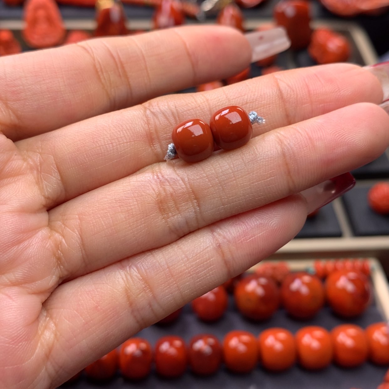 【闪购商品】南红玛瑙老型对珠8mm未镶嵌胖*儿