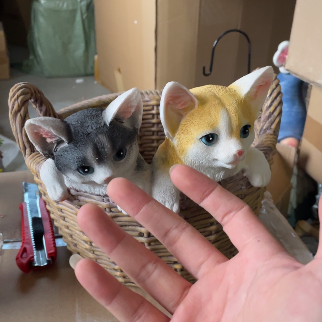 【闪购商品】树脂双猫花篮摆件