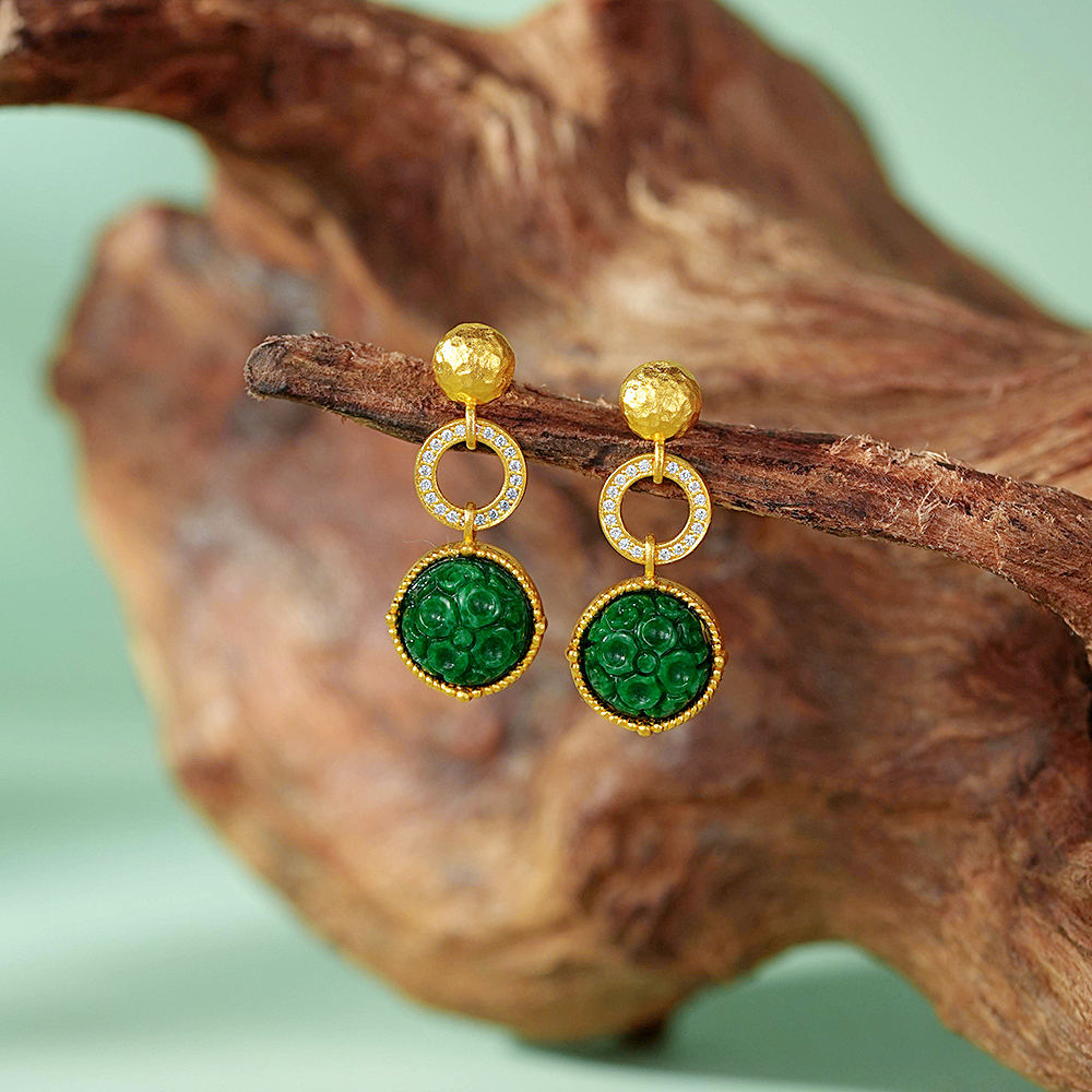 鳯悦匠 星尖之锚 | 足金气质镶嵌耳饰国潮黄金G03778