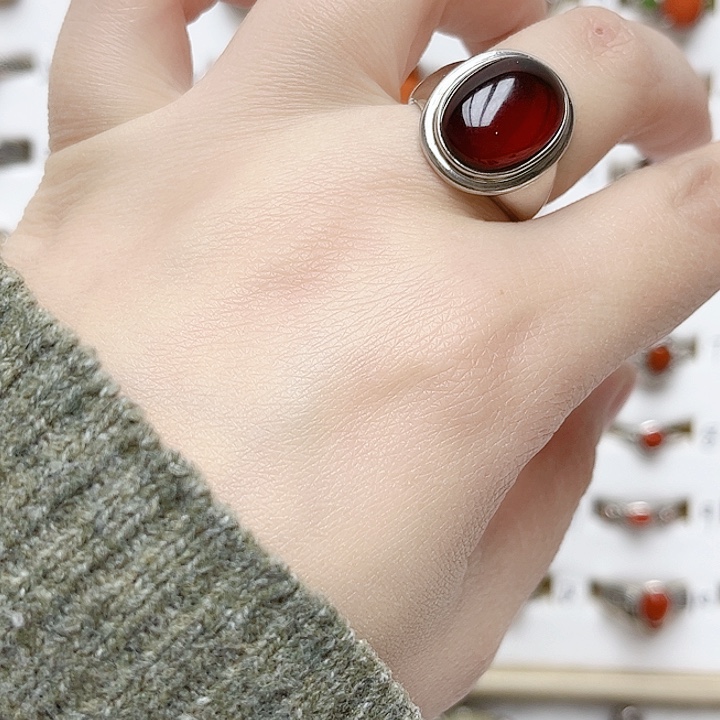 血珀戒指银S925镶嵌天然