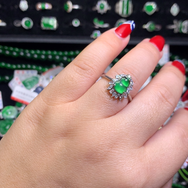 【闪购商品】翡翠戒指银S925镶嵌天然翡翠