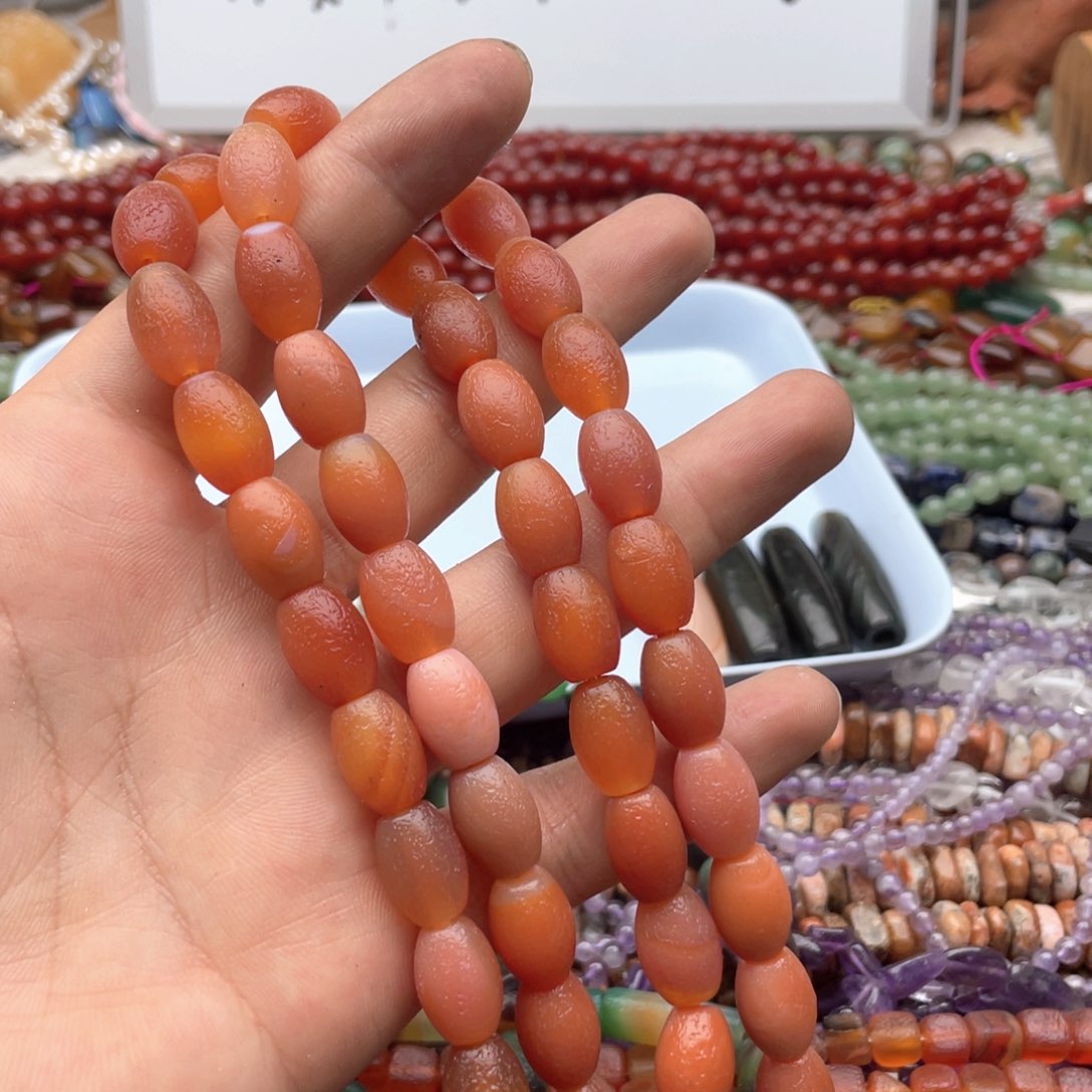 玛瑙/玉髓合金珠宝半成品一条装9*15mm橘皮盐源桶珠