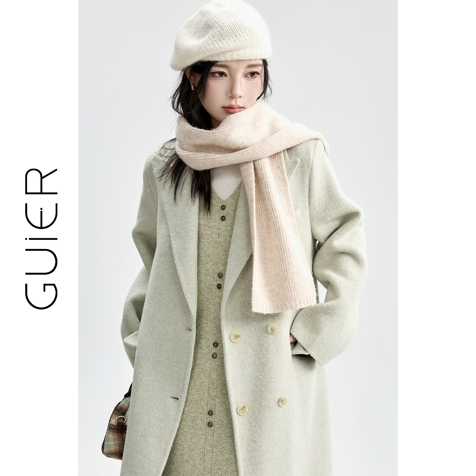 「GUIER」双面毛呢大衣女2025冬季双排扣高级感气质呢子外套MS7013