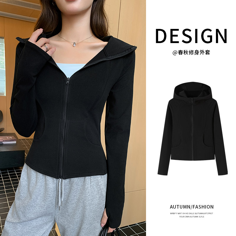 醉梓菡美式德绒修身短外套女春秋季新款正肩收腰显瘦开衫运动卫衣