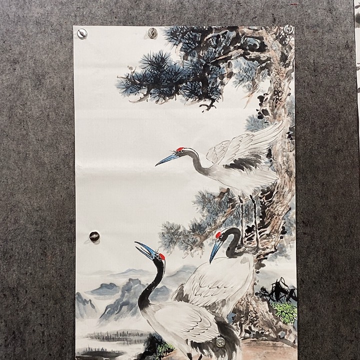 沸***年国画张松平国画松鹤图