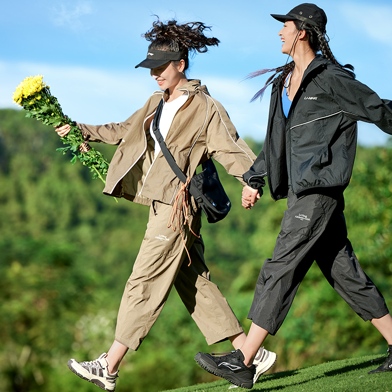 李宁健身系列女子防晒防泼水宽松直筒宽松锥形裤运动长裤598-2