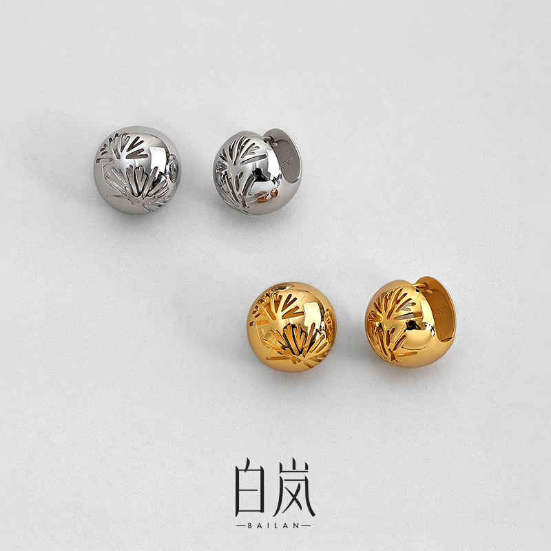 925银耳饰 白岚松叶圆球耳扣女耳环新款精致气质通勤耳饰ED4535