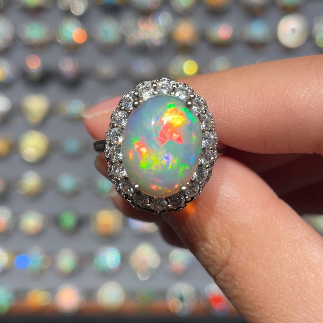 欧泊银S925镶嵌欧泊戒指