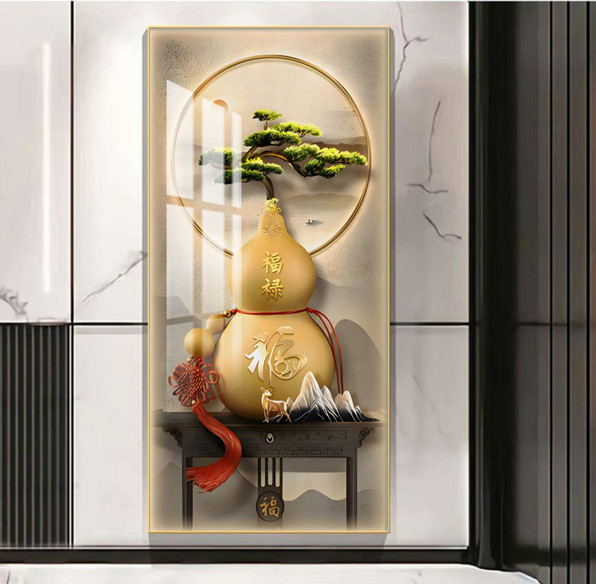 福禄字玄关装饰画入户走廊过道挂画大气进门竖版壁画