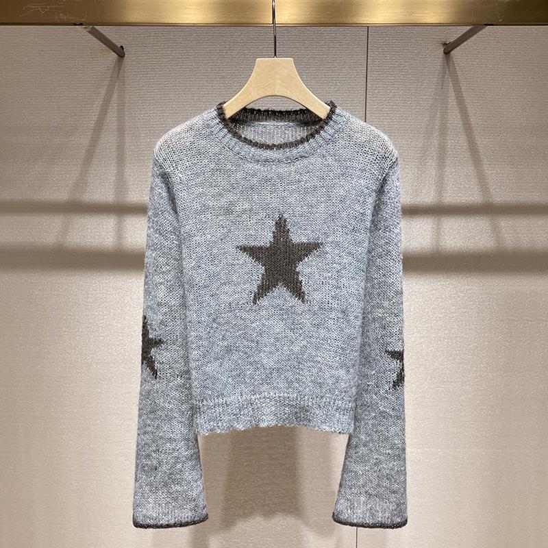 五角星提花针织衫2025秋冬新款慵懒风休闲百搭毛衣女显瘦长袖上衣
