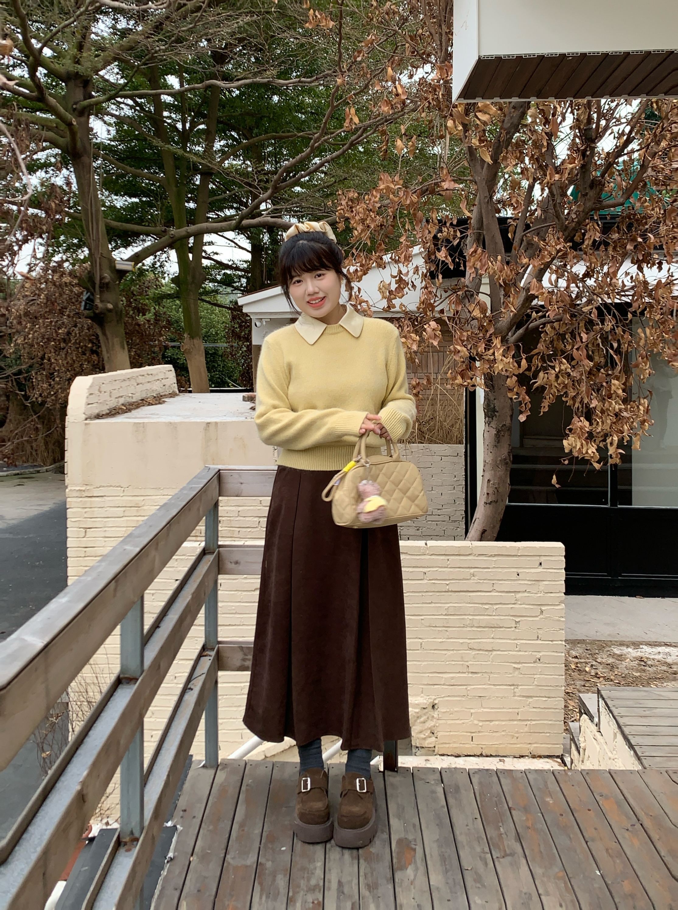 【现货】米米子定制雾粉色高腰A字半身长裙压褶显瘦百搭初春新裙