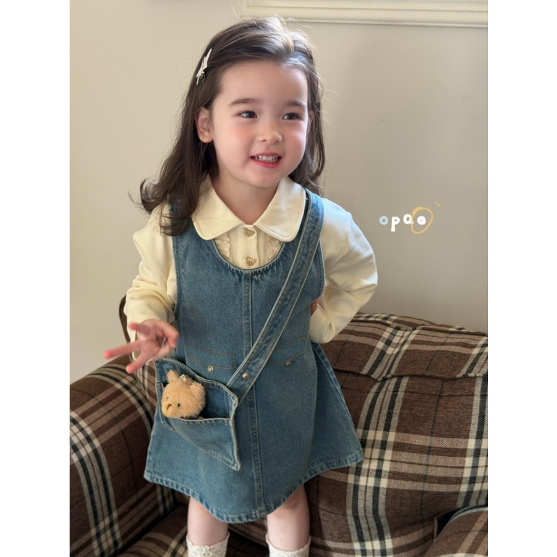 26春 opao 女童新款洋气韩版碎花牛仔背带裙春季宝宝公主风汉服