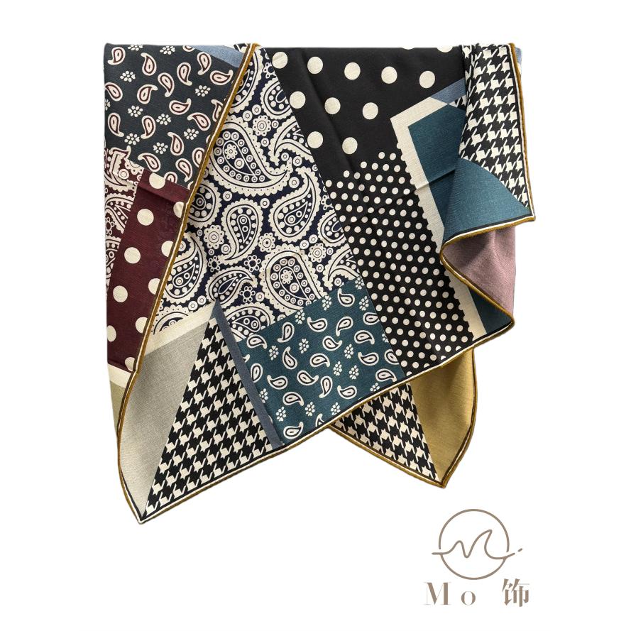 【象限】韩版复古文艺印花双面异色桑蚕丝羊毛高端高品质方巾披肩