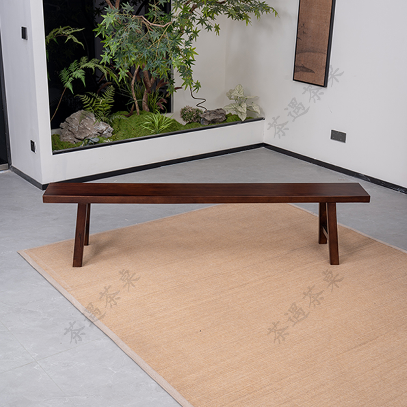实木板凳茶桌椅组合凳子乌金木新中式椅子家用茶椅实木长板凳坐具