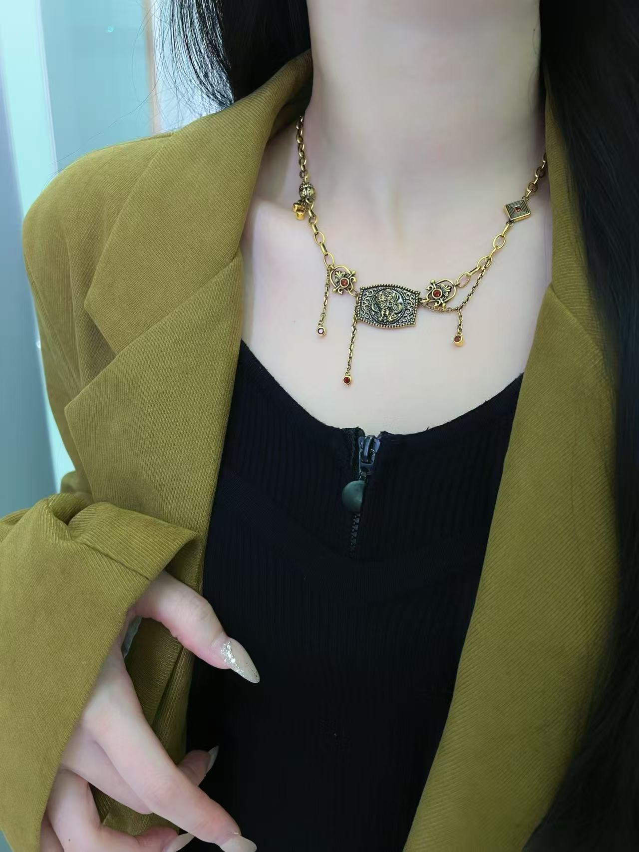 周帝王/拜金主义复古黑金扎基金色百搭黄金项链时尚