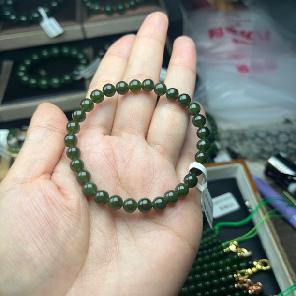 【新人福利】天然和田玉碧玉手链6mm菠菜绿手链多样性发货