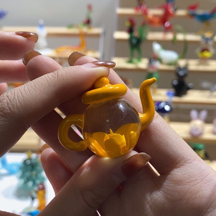 琉璃手工艺品琉璃扎花茶壶