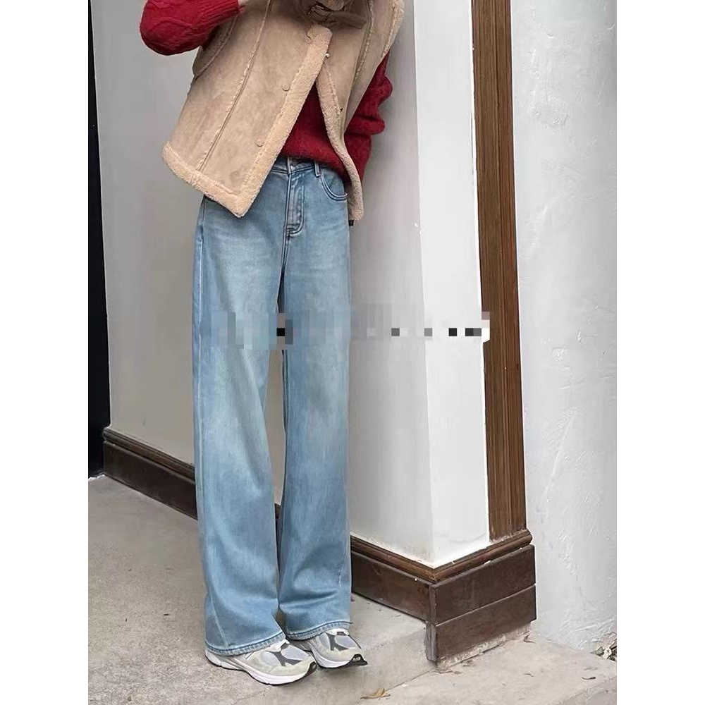 989牛仔裤女冬新款直筒裤时尚高腰直筒裤