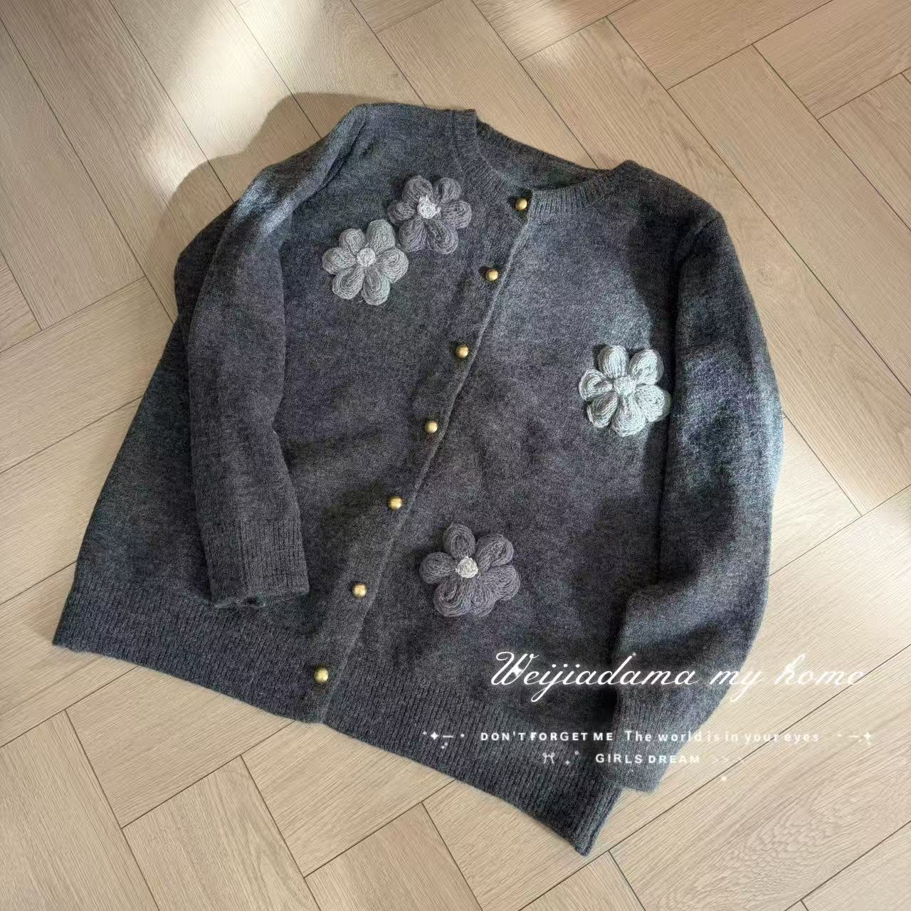 【WJ】 冬款 8041 针织（花开）开衫上衣（均码）