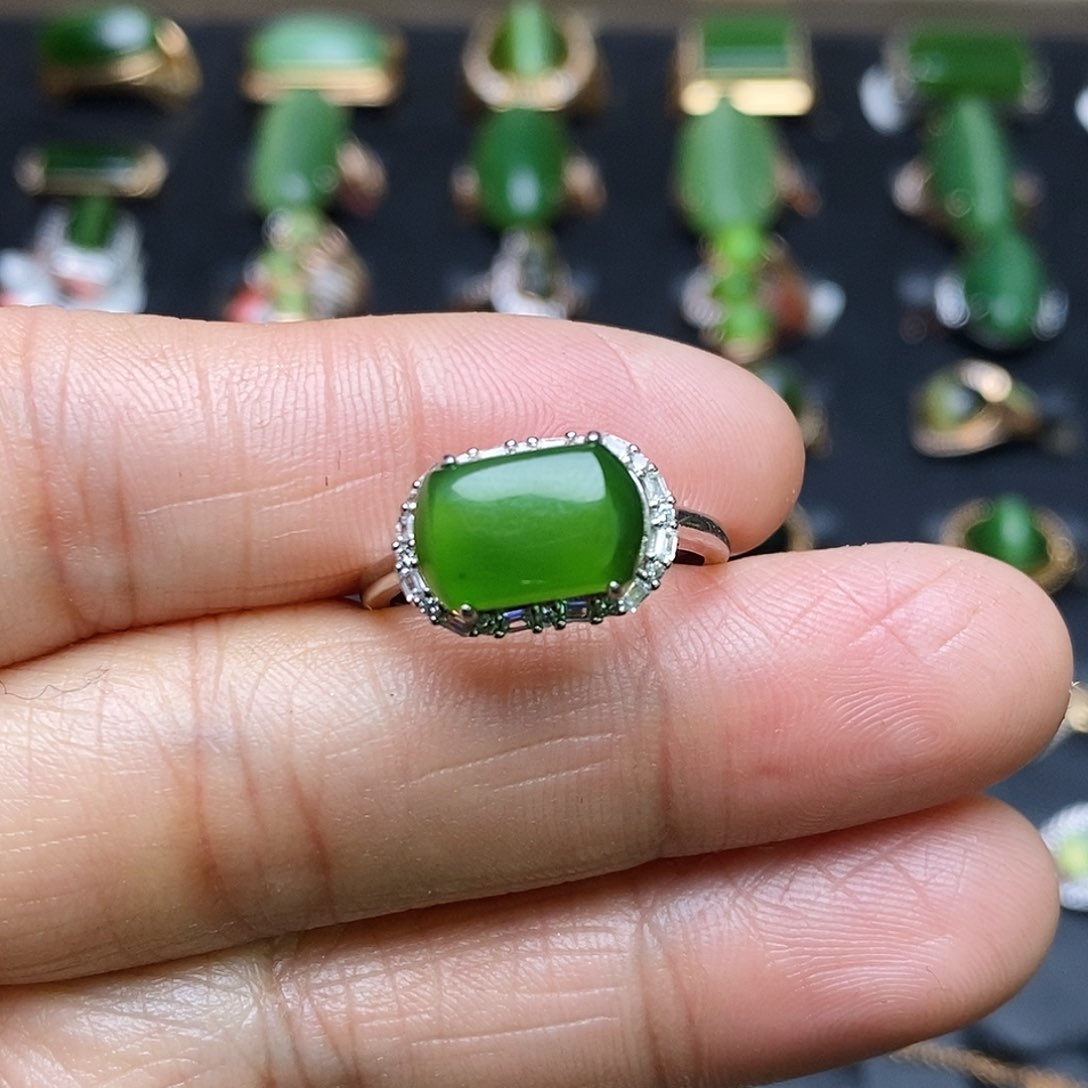和田玉（碧玉）戒指银S925镶嵌