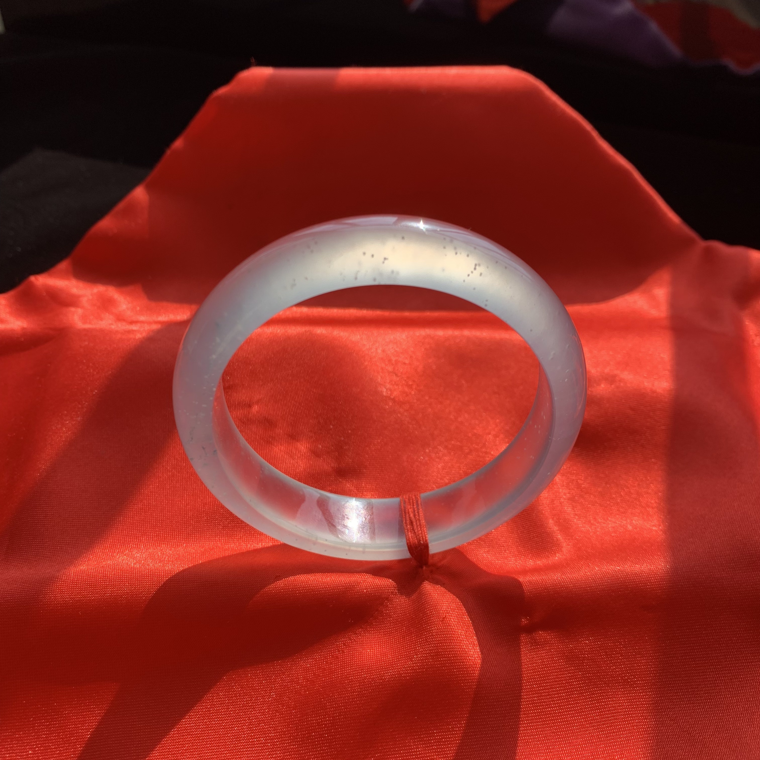 天然A货缅甸翡翠高冰玻璃种白月光正圈手镯