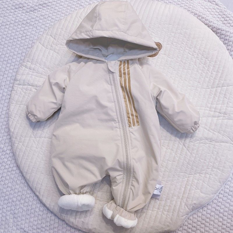 婴儿连体衣秋冬季保暖夹棉连帽冲锋衣棉服洋气外穿冬装服8034