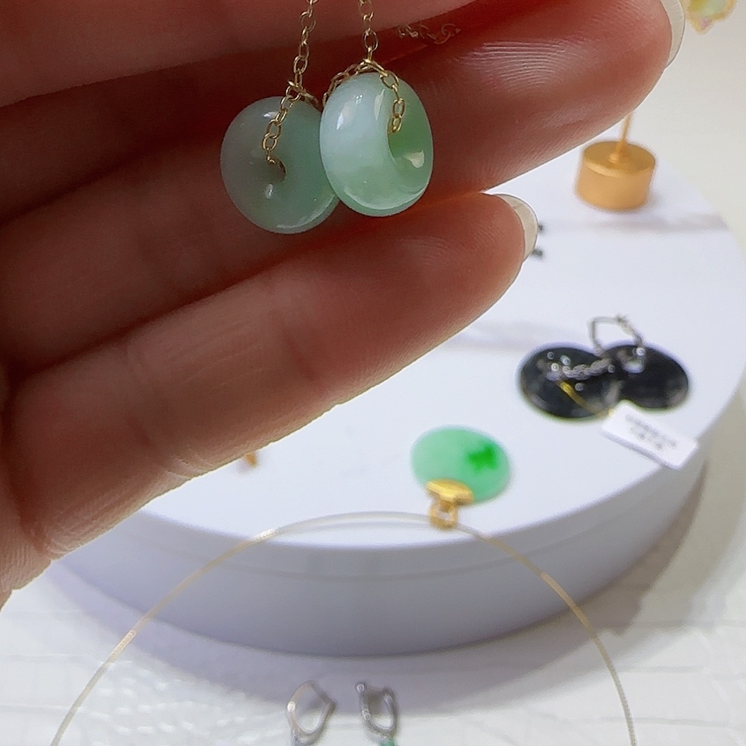 翡翠耳饰银S925镶嵌天然缅甸a货翡翠