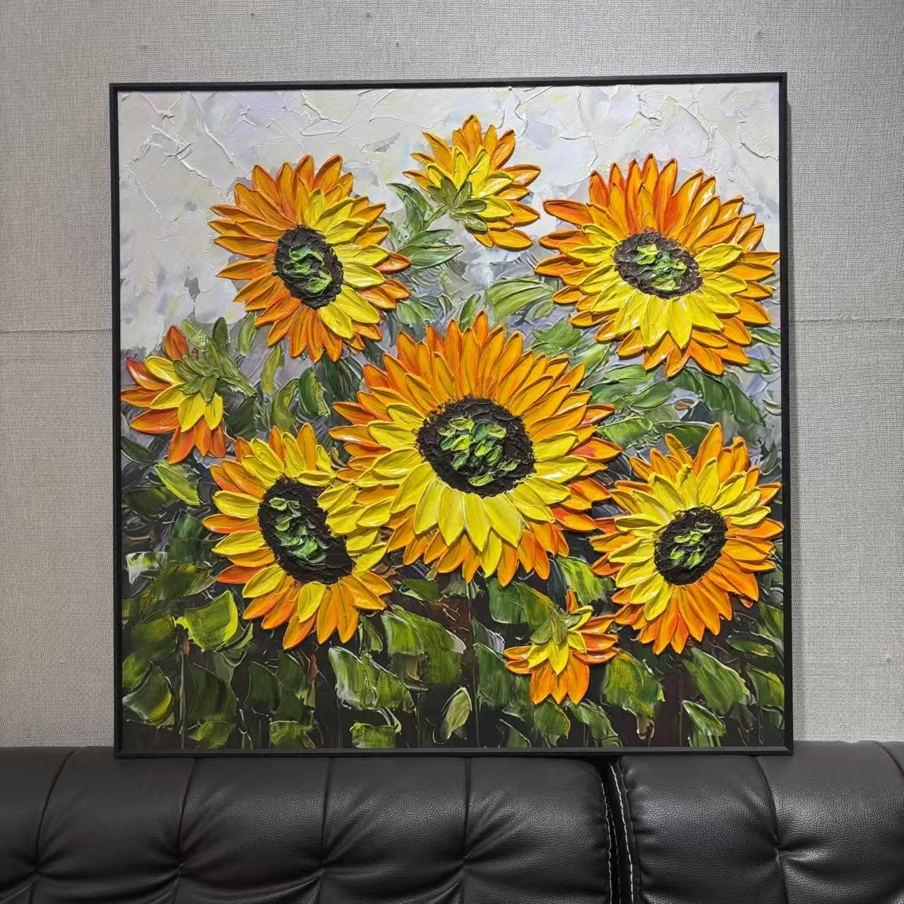 向日葵手绘油画厚涂创意画客厅沙发装饰画纯手绘玄关走廊挂画y201