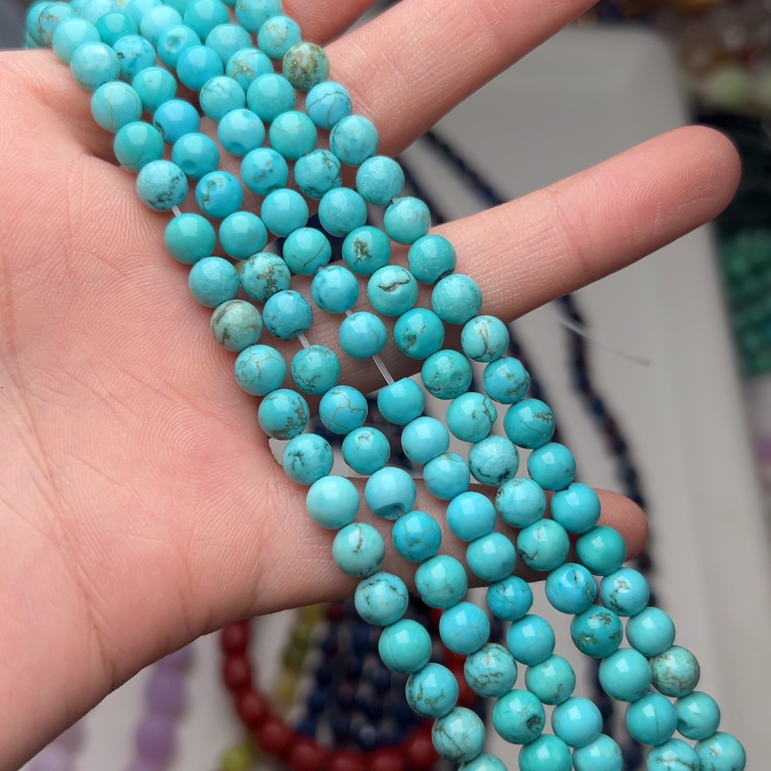 玛瑙/玉髓合金珠宝半成品W96。6.3mm浅蓝圆珠一条