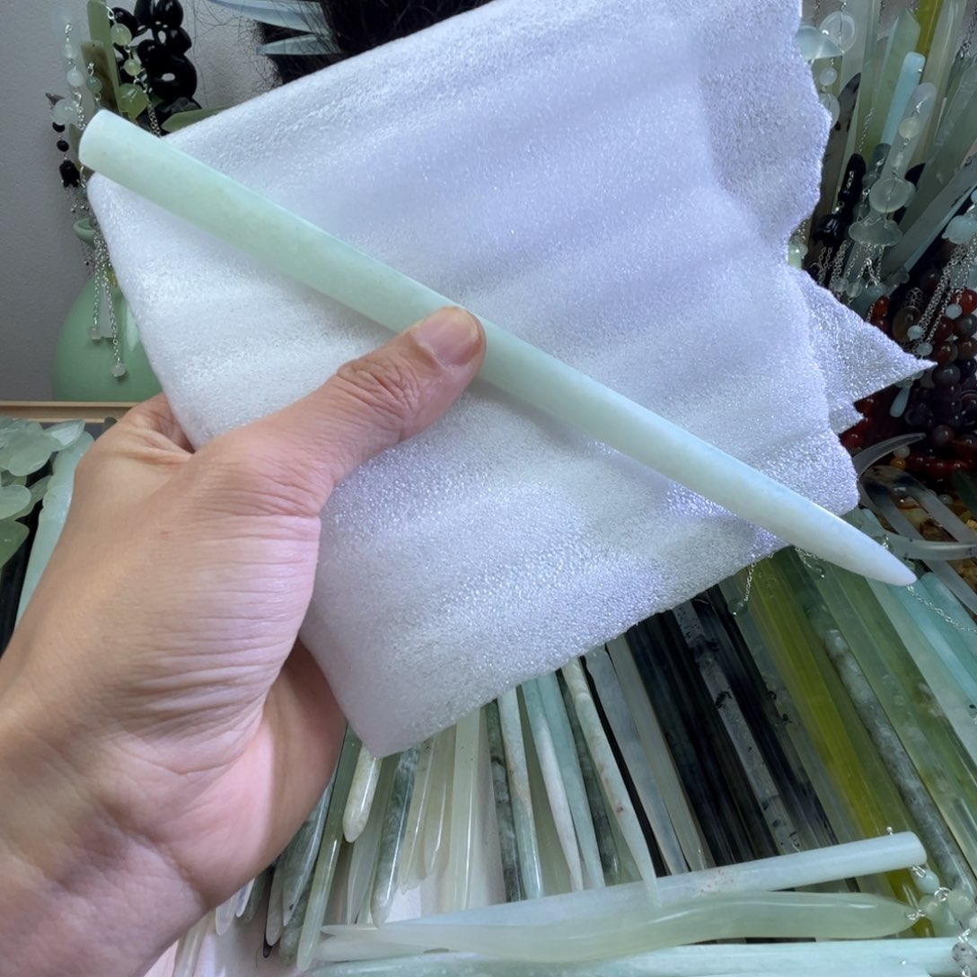 蛇纹石玉发饰合金天青冻