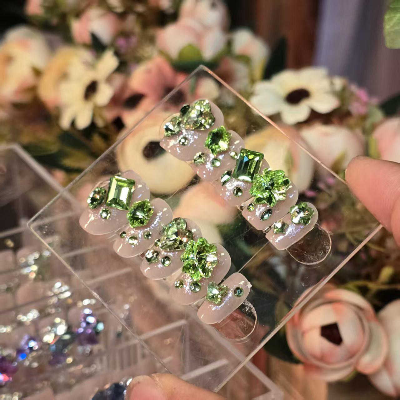 青野丶四叶草月光(施华洛)国版丶奥杰丶纯手工穿戴甲